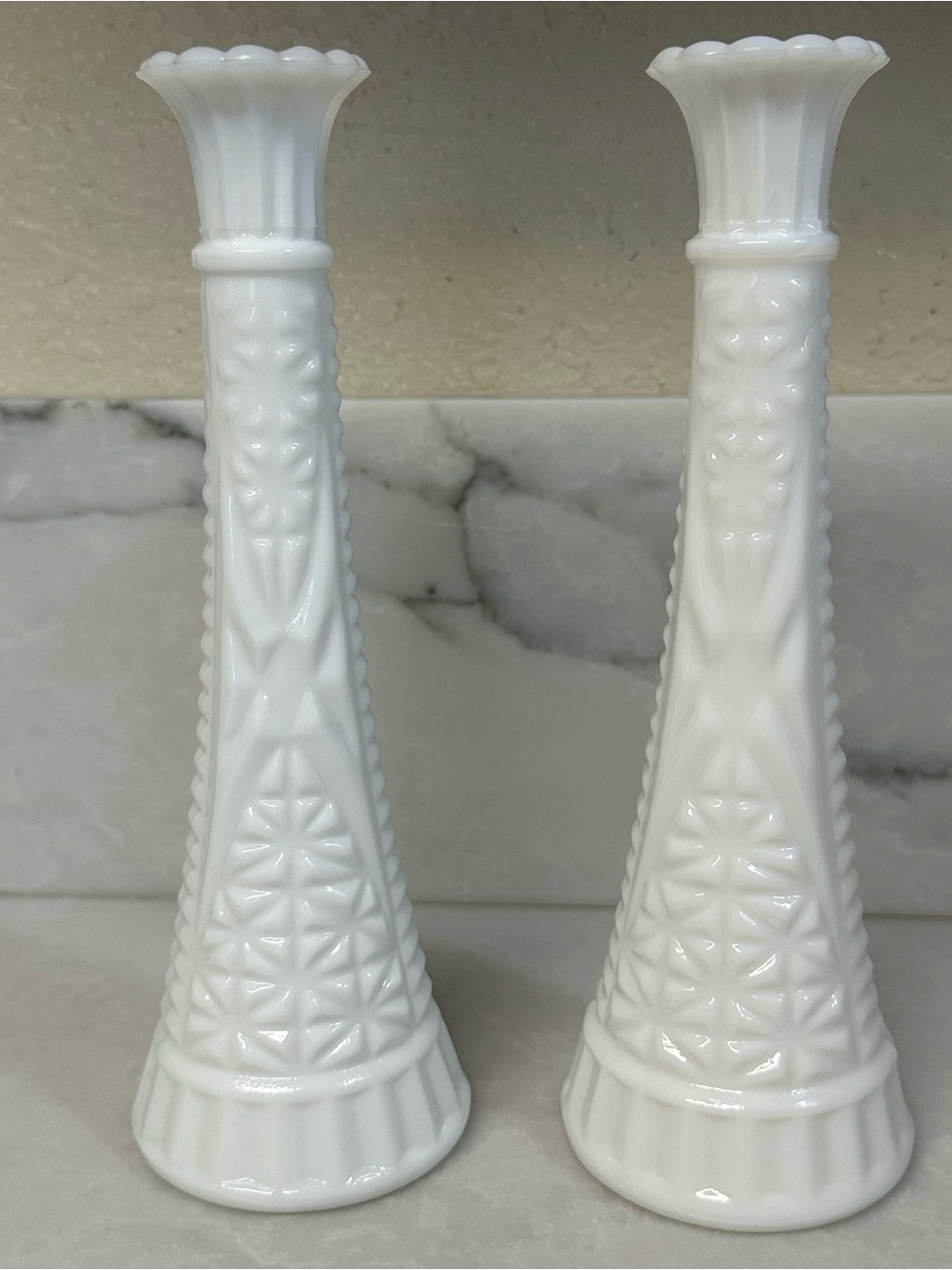 Vintage Set of 2 Two Vases Anchor Hocking Milk Glass Bud Vase
-Stars and Bars 9"